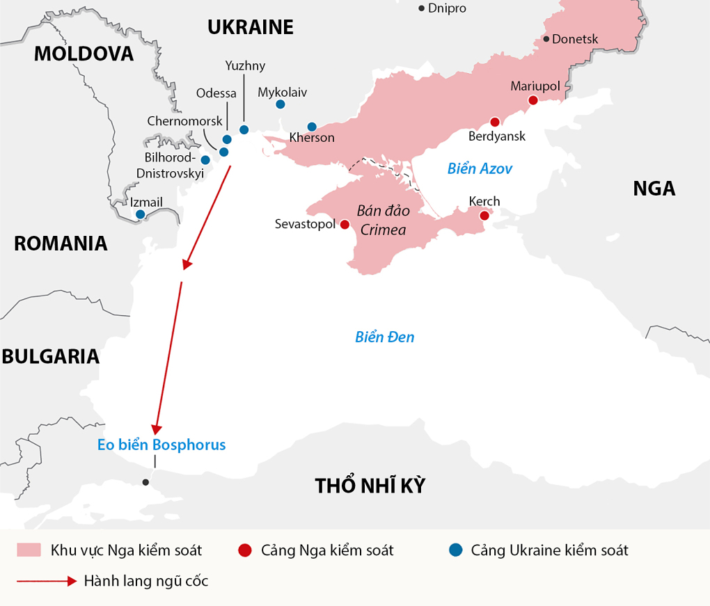 Hành lang an toàn theo Sáng kiến Ngũ cốc Biển Đen. Đồ họa: Guardian Hành lang an toàn theo Sáng kiến Ngũ cốc Biển Đen. Đồ họa: Guardian